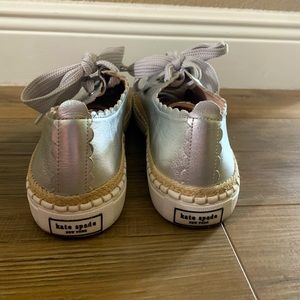 Kate spade sneakers, USA size 8.5, silver with scalloped edges and real leather